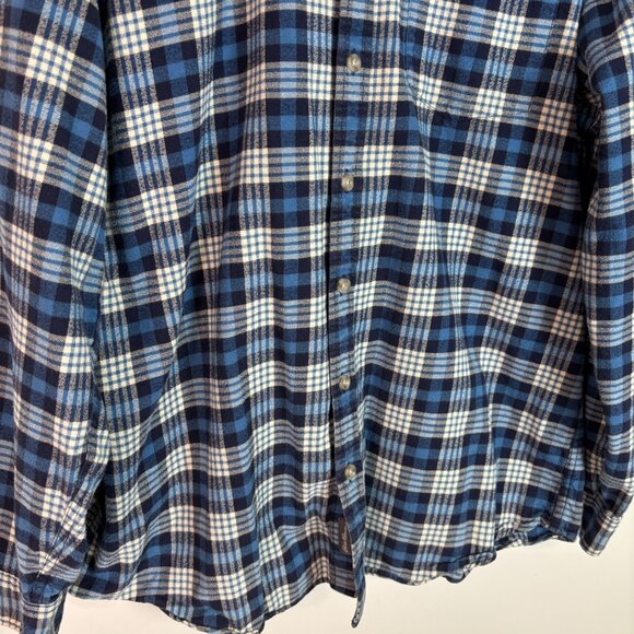 Eddie Bauer Shirt Large Tall LT Flannel Blue Plaid Cotton Button-Up Men's TL - Picture 3 of 8